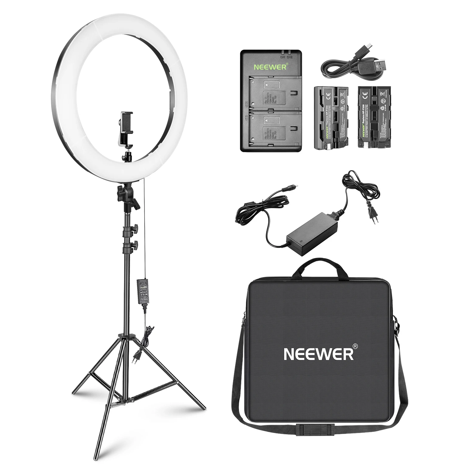 

Neewer 20-inch LED Ring Light Kit for Makeup Youtube Video Blogger Salon - Adjustable Color Temperature Battery DC Power Option