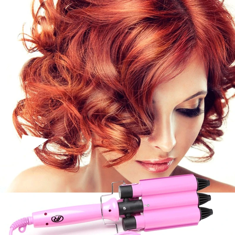 

22mm Professional 3 Barrels Electric Hair Curler Temperature Adjustable Curling Iron Wand for Long Short Hair Waver EU