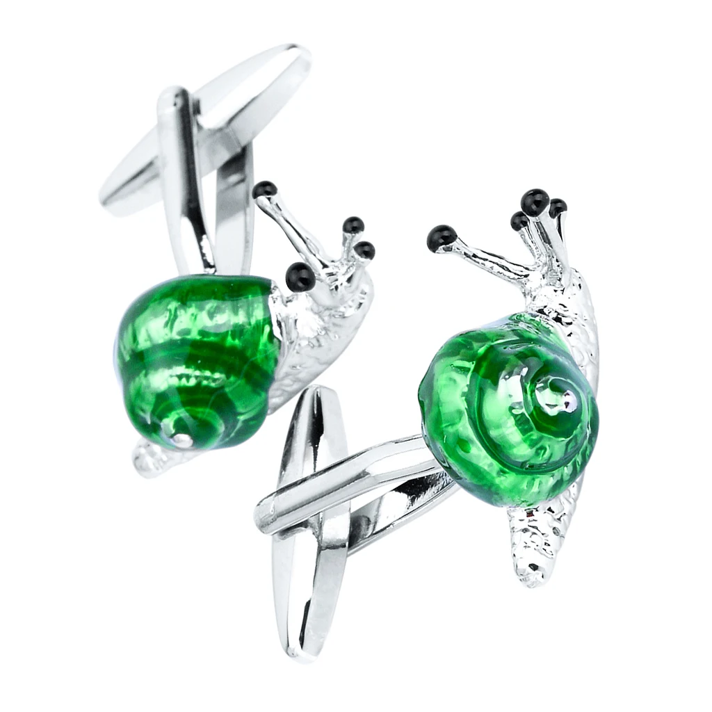 

3D Pair of Snail Shape Cufflinks Crawl Animal Mens Cuff Links Grenn Snail