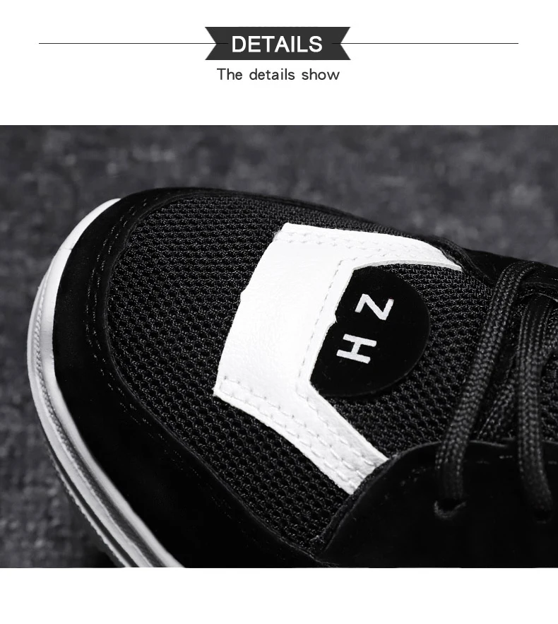 Breathable air mesh sneakers anti-slip waterproof PU shallow vulcanize shoes  lace-up wear-resistant chunkey shoes, balck white patchwork outdoor sports shoes (4)