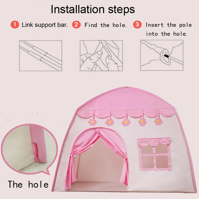 1.3M Portable Children's Play Tent Princess House Castle Children Play House Castle Foldable Tent for Girls Boy Room Decoration 6
