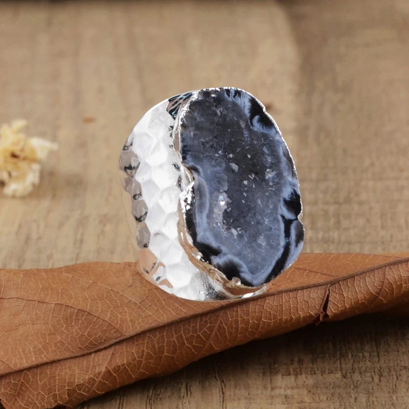BOROSA, 1 шт., Druzy Freeform, натуральный кристалл, Drusy, открытые кольца, золото/серебро, модные, натуральные драгоценные камни, кольца для вечерние 1388