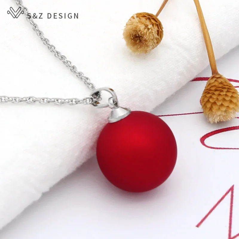 S&Z DESIGN Fashion Big Round Pearl Pendant Necklace For Women Wedding 585 Rose Gold Color Classic Jewelry