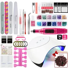 Светодиодная лампа для ногтей, сверлильный станок для ногтей, Набор лаков для ногтей, акриловый набор, инструменты для маникюра, набор для маникюра