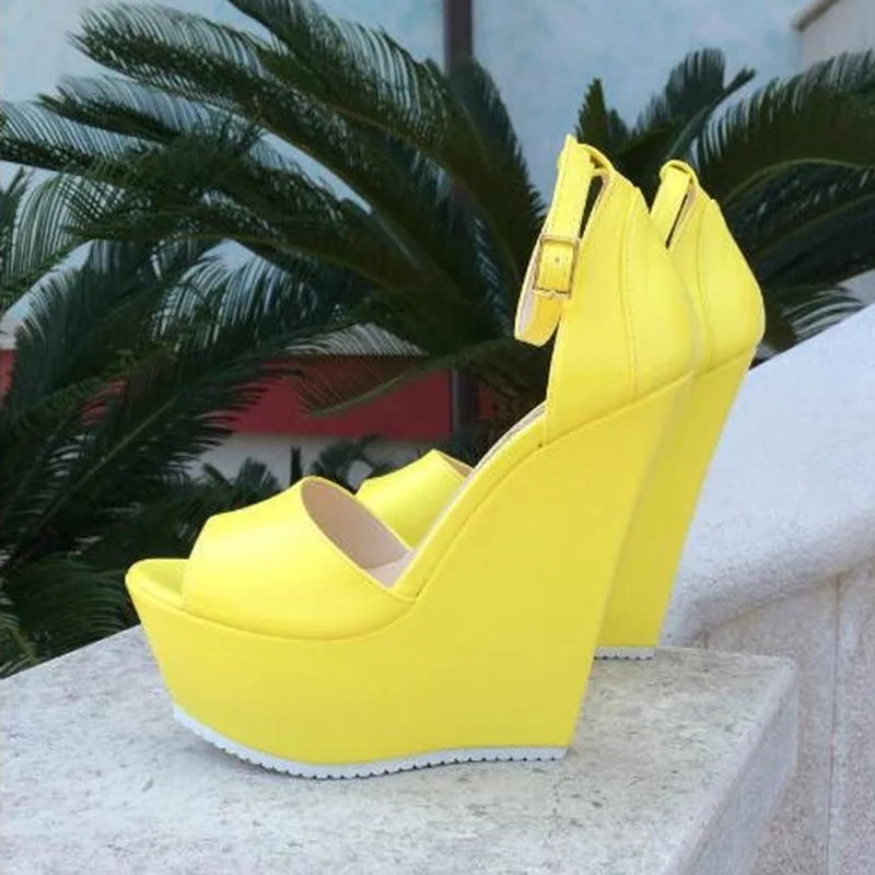 

Fashion Wedge Sandals For Women 2021 Female Open Toe Ankle Strap Yellow White High Platform Shoes Summer Sandals Plus Size 13