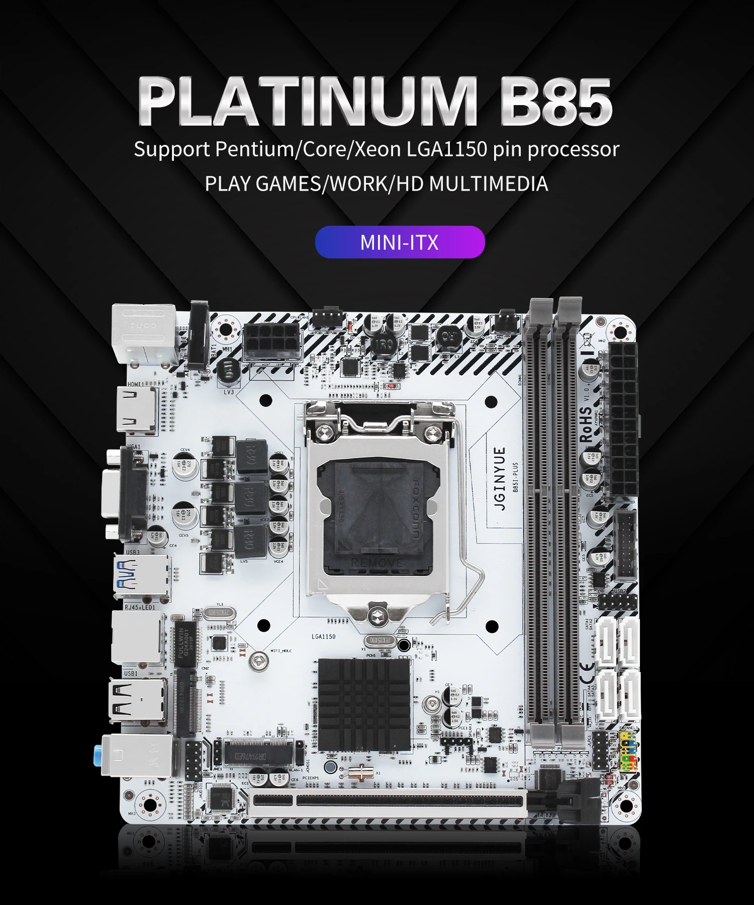 JINGYUE B85 Motherboard LGA 1150 Support Intel Pentium/Core/Xeon CPU Processor DDR3 Desktop Memory M.2 NVME Mini-ITX B85I PLUS motherboard pc