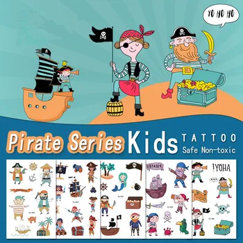 

5pcs/lot Children Tattoo Sticker Cartoon Tatuajes Temporal Kids Waterproof Fake Tatoo Hand Taty Cute Pirate Tatouage Body Art