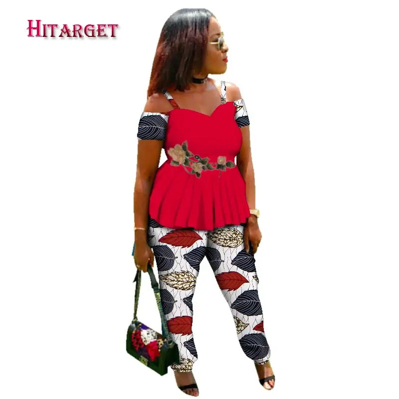 11 Африканский Женский комплект из 2 предметов, Дашики, хлопковый топ с воском и штаны, хороший пошив, африканские женские костюмы, одежда WY2967 - Цвет: 11