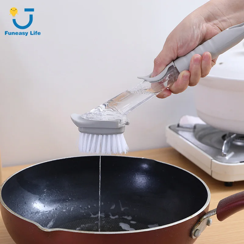 

Double Use Kitchen Cleaning Brush Scrubber Dish Bowl Washing Sponge Automatic Liquid Dispenser Pot Cleaner Tool Gadgets 2 in 1