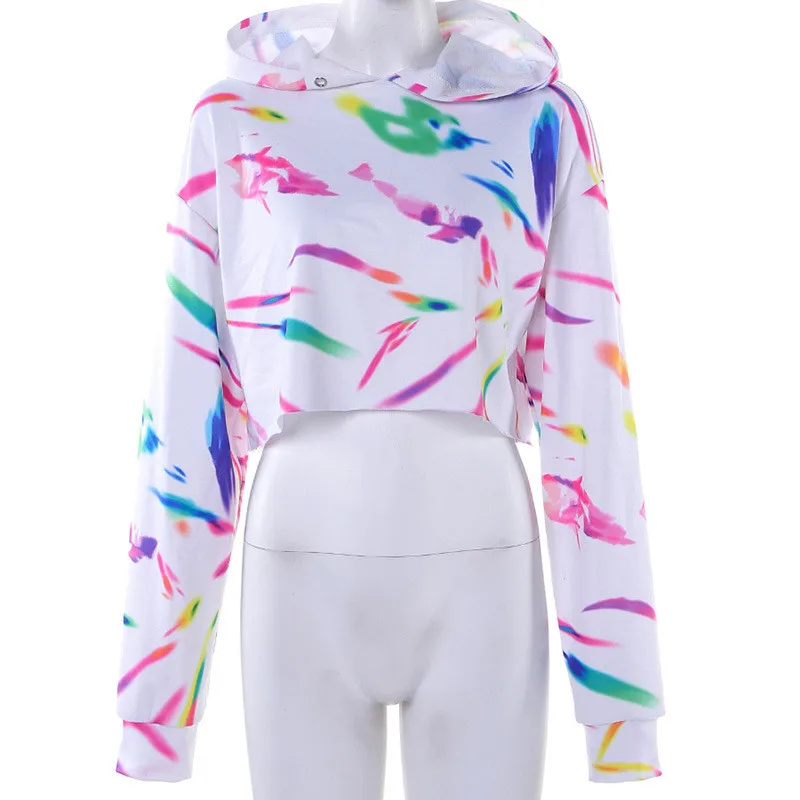 Joskaa, длинный рукав, с капюшоном, с принтом tie dye, укороченные свитшоты, Осень-зима, женская уличная одежда, сексуальные толстовки, топы - Цвет: As Figure