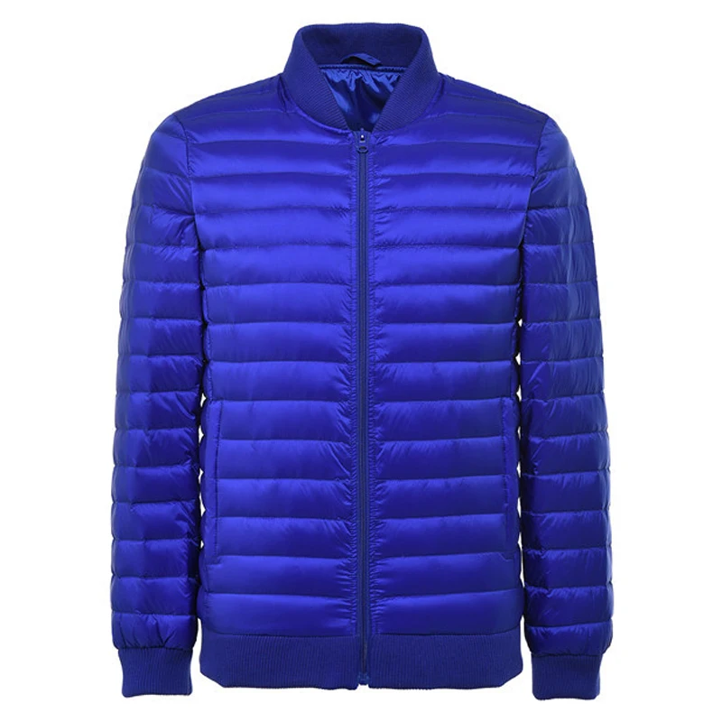 VROKINO модная зимняя новая Легкая стеганая куртка мужская повседневная с воротником-стойкой Короткая секция 90% белый утиный пух - Цвет: Royal blue