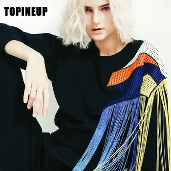 

Spring 2020 new Women's Crew neck Plain tassels stitching Fringe Trim Pullover sweatshirt