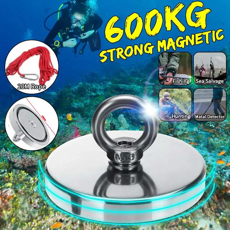 

D120mm 600kg Strong Magnet Pot Fishing Magnet Deep Sea Salvage Magnetic Hook Permanent Neodymium NdFeB Magnetic Fishing Tool