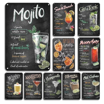 Metal Cocktail Recipe Signs