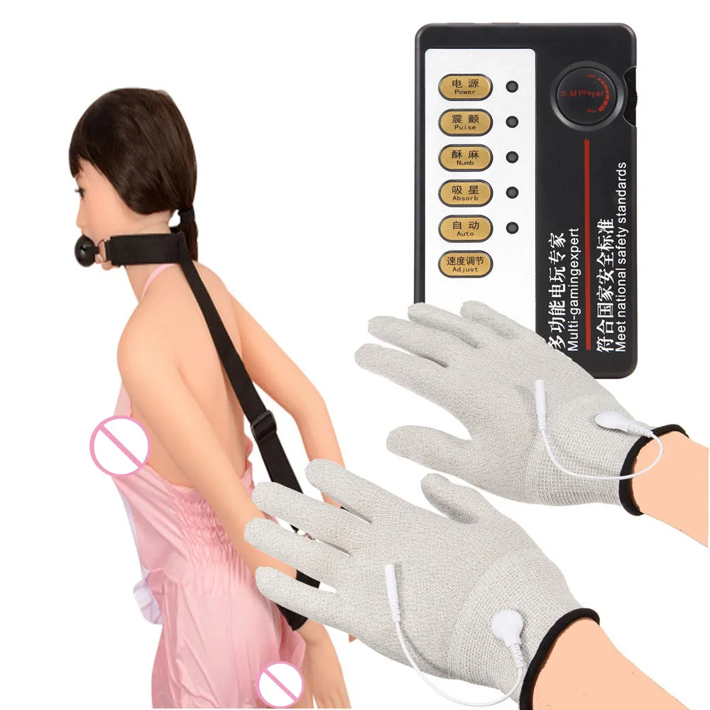 БДСМ перчатки для массажа электрическим током наручники Шея Ошейник Кляп рта