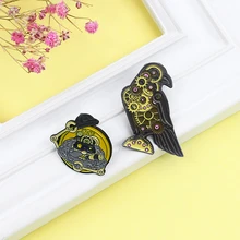 

Exquisite Mechanical Crow Brooch Gear Smoking Gear Robot Gear Old Man Wearing Hat Fashion Creative Mechanical bird Lapel Pins