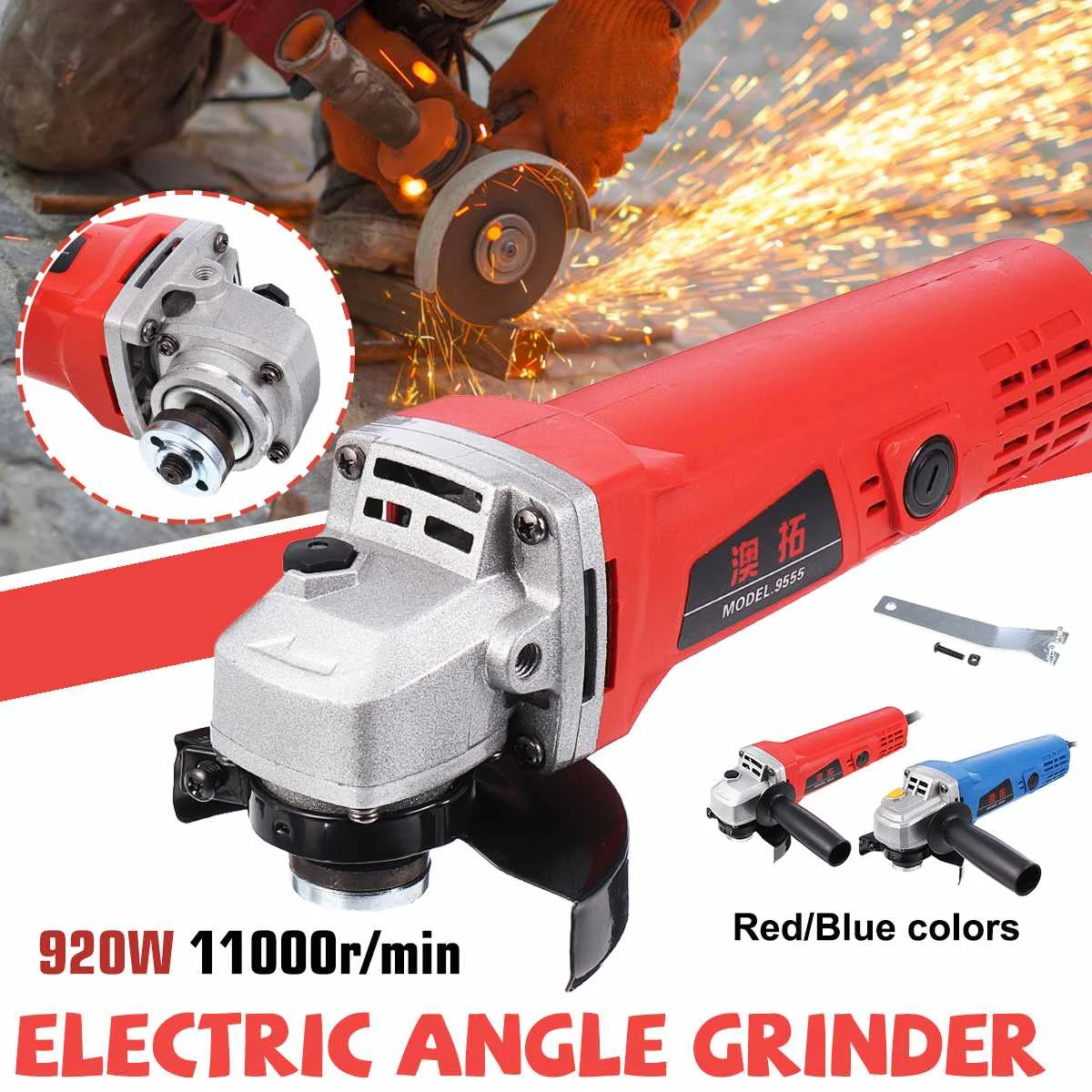 

220V 920W Multi-function Electric Angle Grinder with Protective Cover Support 100mm Polishing Disc for Household Sander Blue/Red