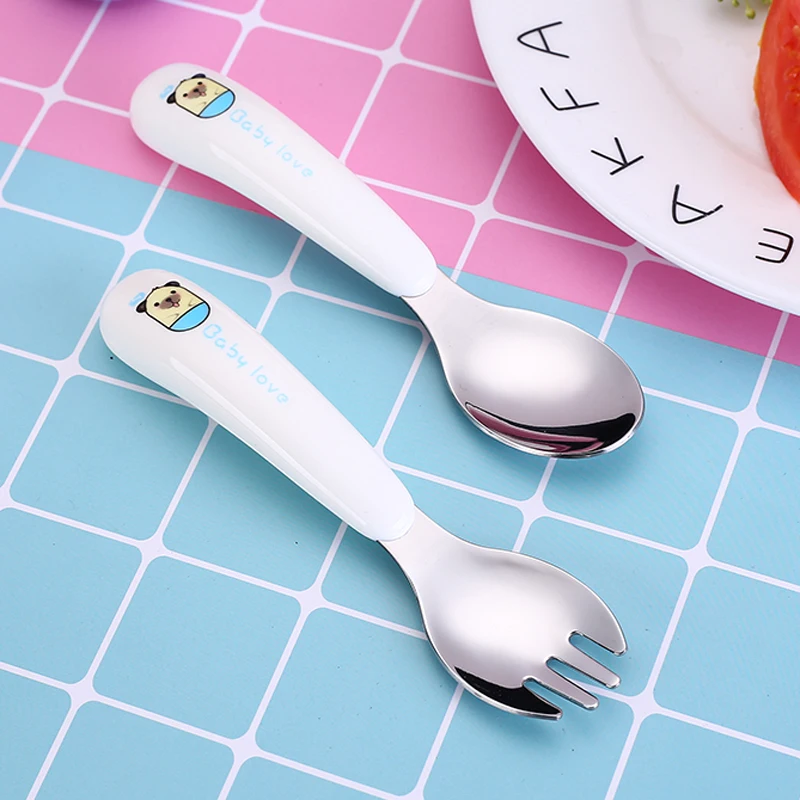 Dog spoon BalleenShiny мультфильм собака ручка детский набор посуды ложка Вилка ударопрочный портативный набор столовых приборов для детей с ящиком для хранения - Цвет: Dog spoon