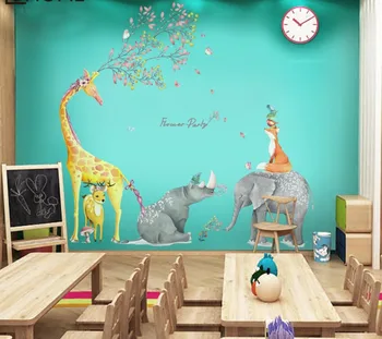 

Forest Animal Large Giraffe Elephant Fox Tree Wall Stickers For Kids Room Children Wall Decal Nursery Bedroom Decor Poster Mural