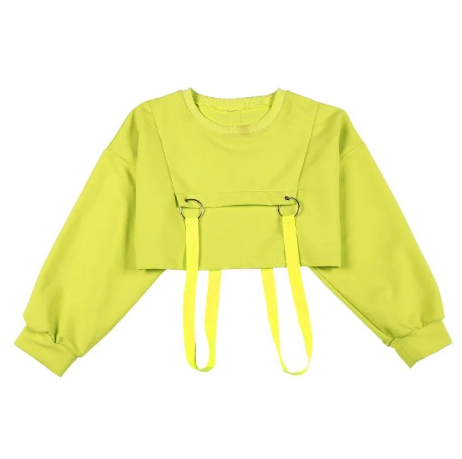 Tops Костюмы в стиле хип-хоп для девочек; Флуоресцентный топ; клетчатая юбка; одежда для уличных танцев; детская одежда в стиле джаз и рейв; Современная сценическая одежда; DNV12401 - Цвет: Tops