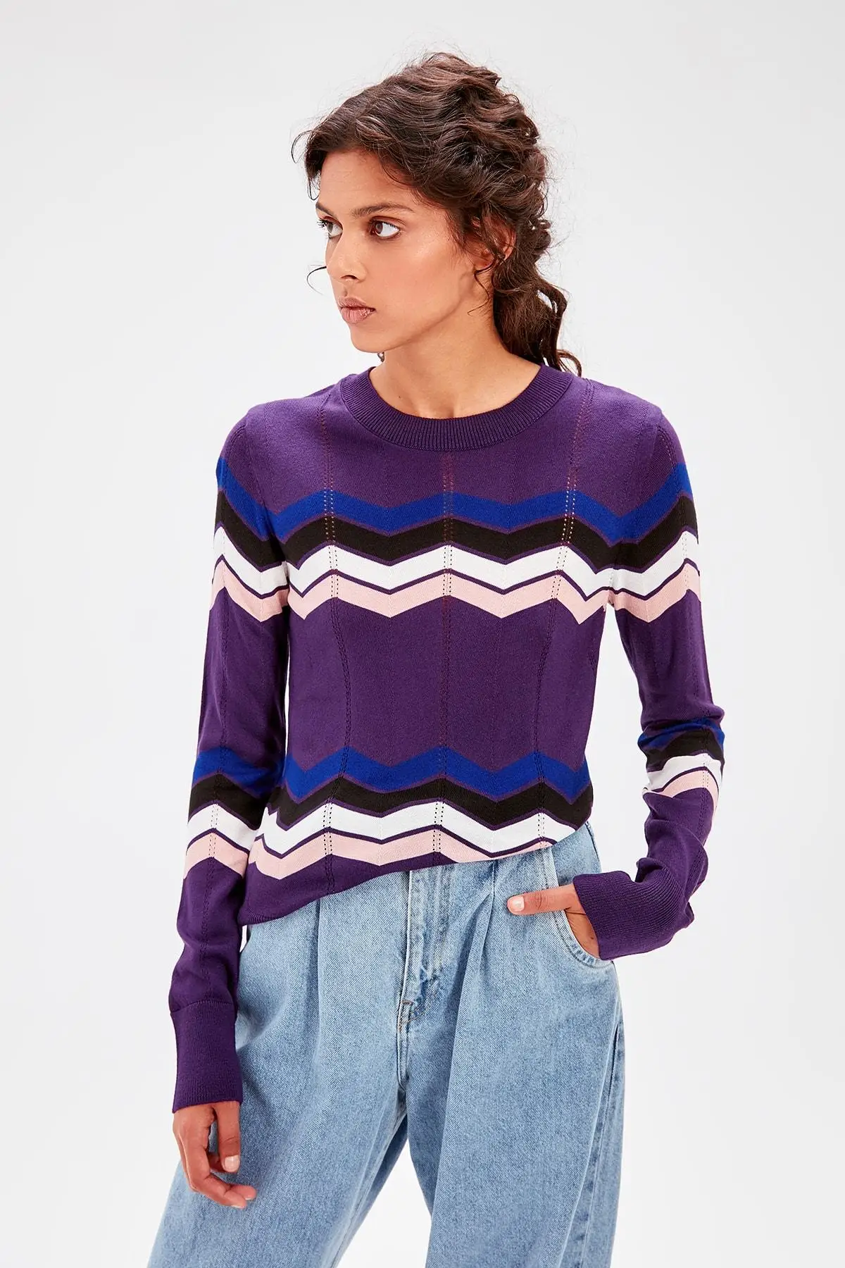 

Trendyol Purple Pattern Knitwear Sweater TWOAW20FH0026