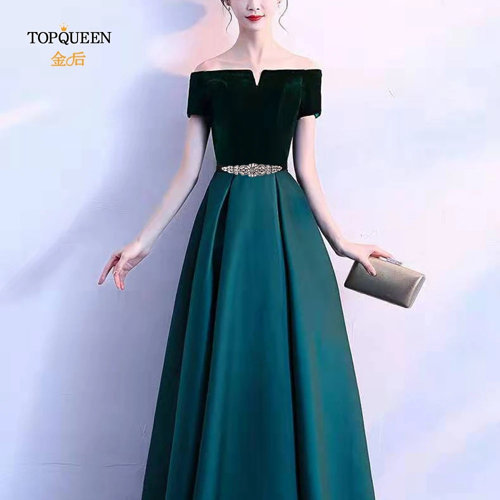 TOPQUEEN Elastic Belt Rhinestone Belt Bridesmaid Belt Crystal Belt Sarees for Women Embellished Belt Black and Pearl Belt S407