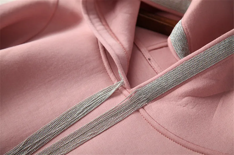 High Street Fashion Female Casual Two Piece Skirt Set Women Fashion Fall Winter Outfits Beading Hooded Top and Pencil Skirt Suit