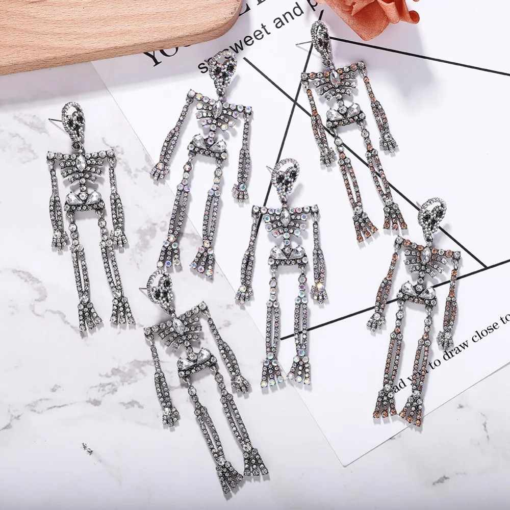 Dvacaman, новинка, уникальные висячие серьги Jack Sunny Doll Bones с кристаллами, длинные висячие серьги для женщин, модные ювелирные изделия на Хэллоуин, вечерние