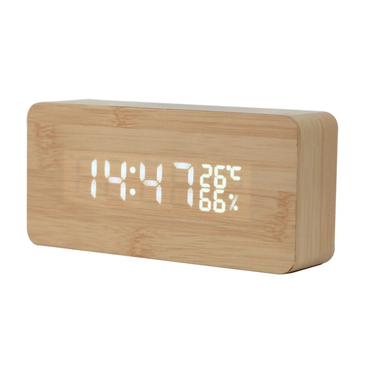 Деревянный бамбуковый светодиодный температурный Будильник Reloj Голосовое управление цифровой календарь