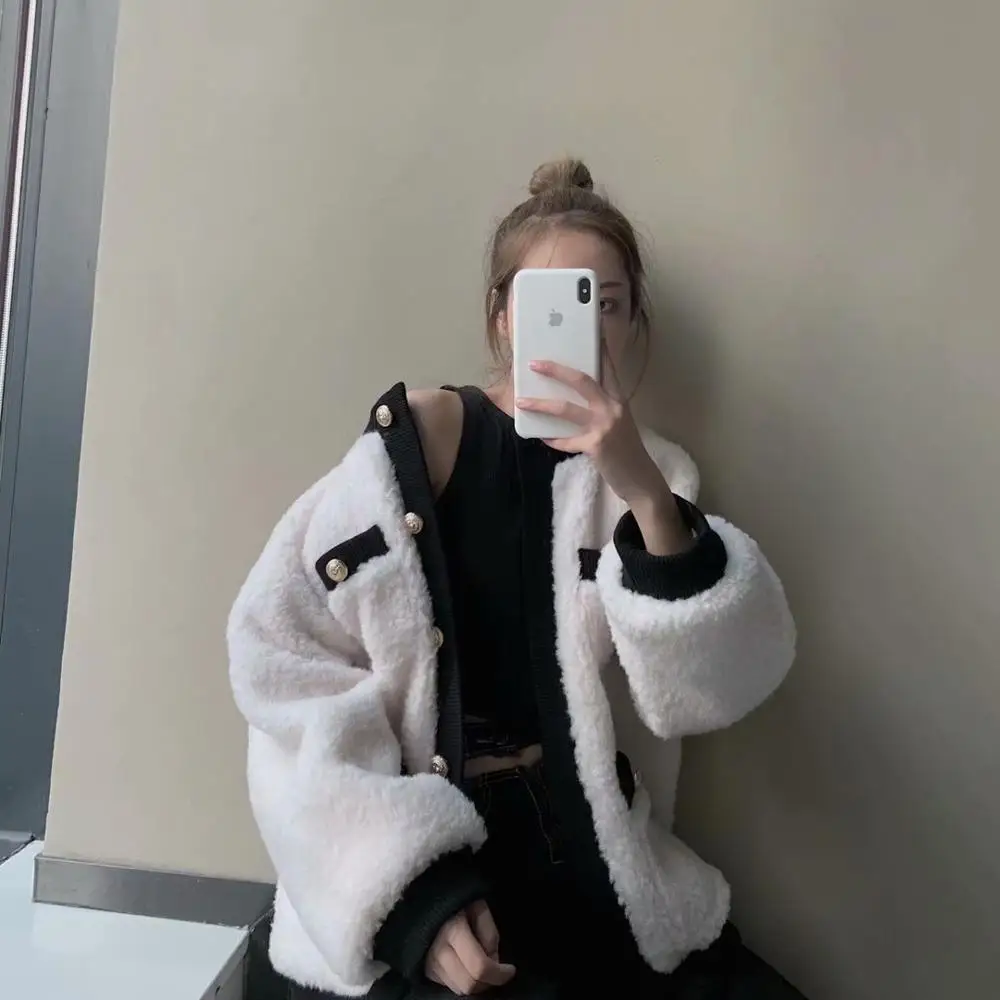 Женские зимние элегантные лоскутные куртки из искусственного меха,, модные женские плотные пальто на пуговицах, женская теплая стильная флисовая одежда