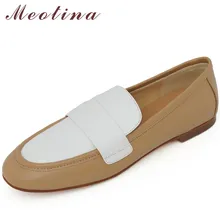 Meotina Women Flats Shoes Real Rabbit Fur Boat Shoes Buckle Slip On Loafers 