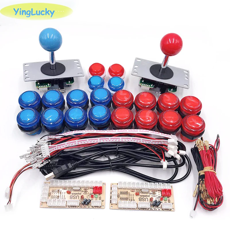 2 players Joystick Arcade DIY Kit LED parts button + Joysticks + USB encoder controller for Mame for Raspberry Pi 3 