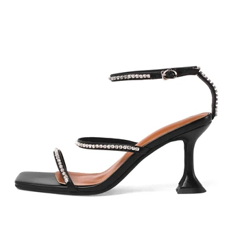 

2020 ankle strap party shoes comfortable Genuine leather fashion solid color women sandals summer high heels shoes