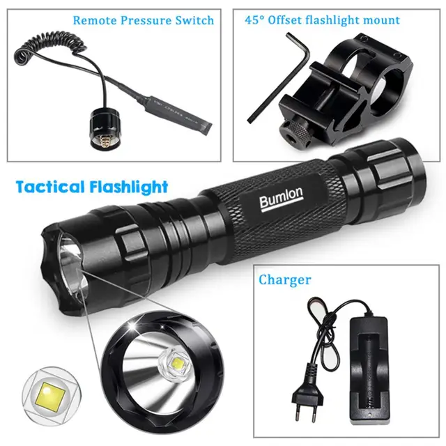 1200 Lumen Flashlight Waterproof Led Pistol light Under Barrel flashlight Airsoft Lamp Picatinny Mount Tactical Hunting Equipmen Euro Plug Version