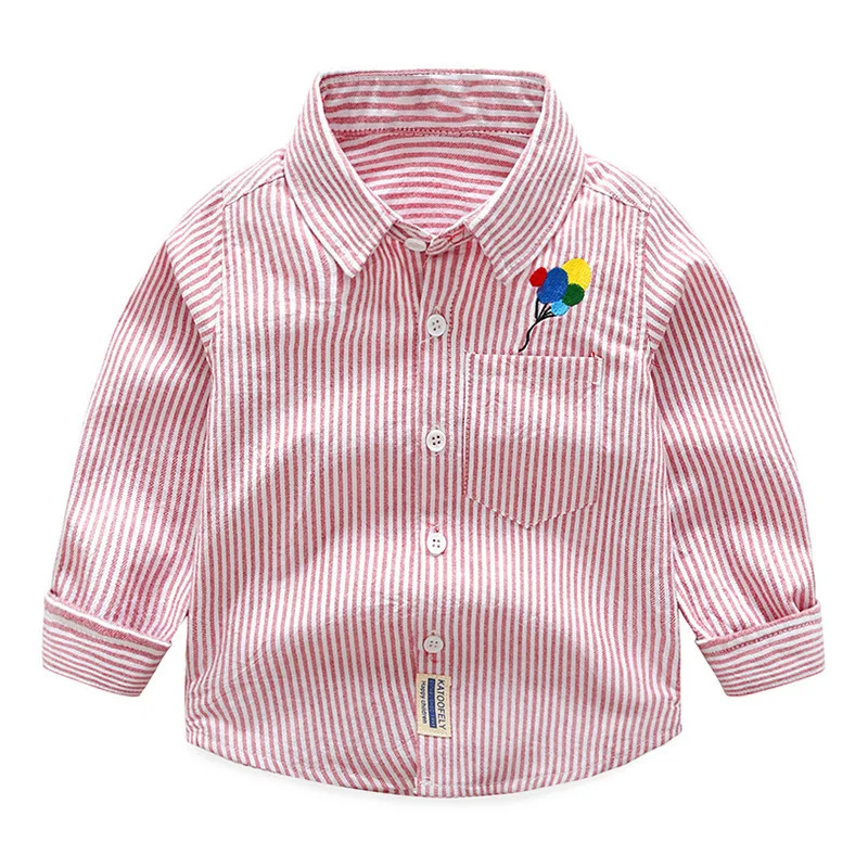 Child Cardigan Children Long Sleeve Shirt BOY'S New Style Spring Korean-style Pure Cotton Stripes Balloon Embroidery Shirt
