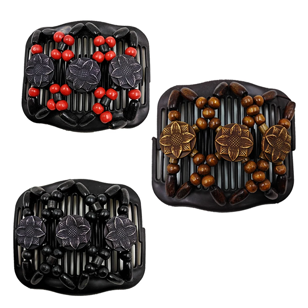 Kadın Retro inci boncuk elastik saç Combs çift slayt sihirli topuz DIY saç yapma aracı Metal yenilik saç tokası aksesuarları