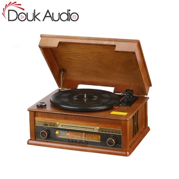 

HiFi Record Player Retro Vinyl Turntable Wood Stereo System, Bluetooth AM/FM Radio, CD, USB for MP3, Vinyl-to-MP3 Recording