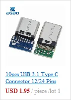 10 stücke USB 3,1 Typ C Stecker 12/24 Pins Weibliche/Männliche Buchse Buchse Adapter zu Löten Draht & Kabel 24 Pins Unterstützung PCB Board – Detail 7