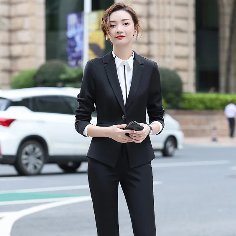 Autumn 2021 new black professional suit female Korean fashion professional suit interview business suit hotel work clothes