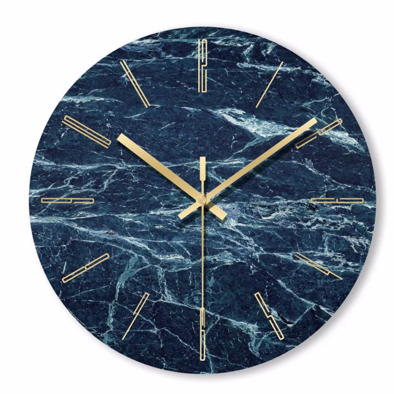 Nordic Minimalist Blue Marble Wall Clock Mute Quartz Clock Ornament Restaurant Living Room Circle Wall Clock Modern Home Decor