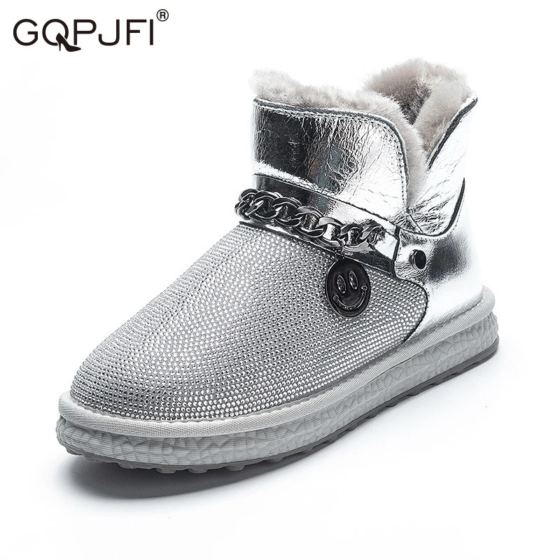 Snow Boots Women's Fur One 2020 New Fashion Rhinestone Winter Plus Velvet Thick Bottom Non Slip Waterproof Bread Cotton Shoes
