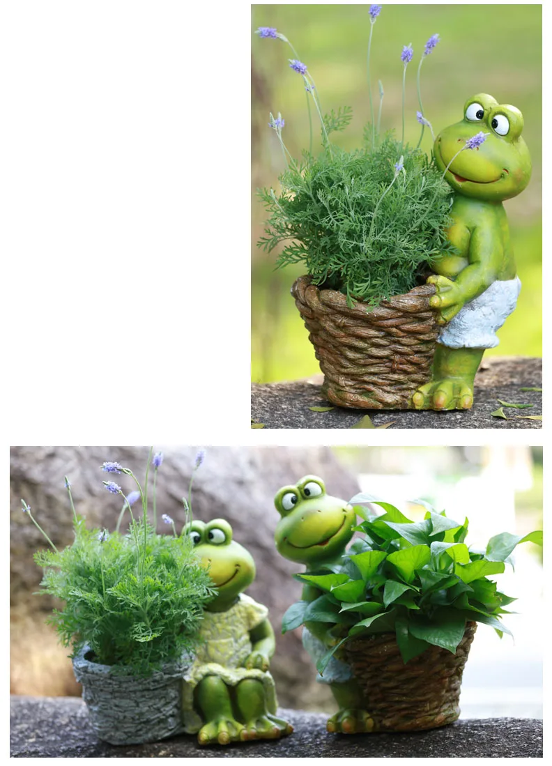 Mr Frog, держащая корзину цветочных горшков, статуя, открытый сад, Декоративная скульптура животного для домашнего стола, садовый декор, украшение