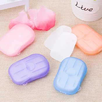 

80PCS Portable Disposable Paper Soaps Sheets with Storage Box for Travel Camping Business Trip Outdoor Hand Washing Random Color