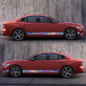 

2pcs Colorful Car stickers Sports Racing Stripe Graphic Stickers Waterproof Self-adhesive Auto Body Side Door Vinyl Decal