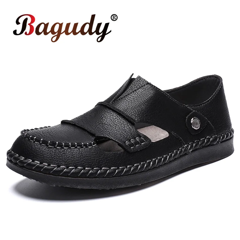 Men's Sandals Summer Genuine Leather Casual Shoes Fashion Comfortable Man Loafers Slip on Flats Driving Big Size 48 | Обувь