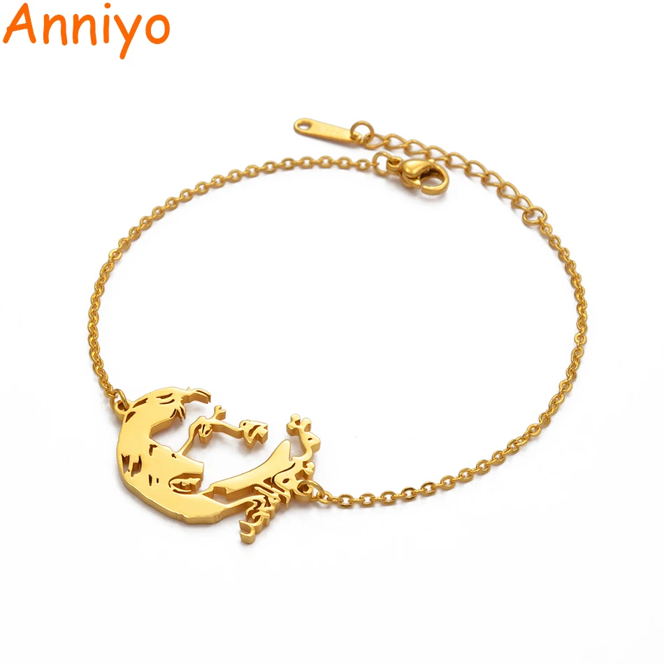 

Anniyo 17cm + 3cm / Qatar Chain Bracelet for Women Gold Color Charm Bangles Jewelry #027021