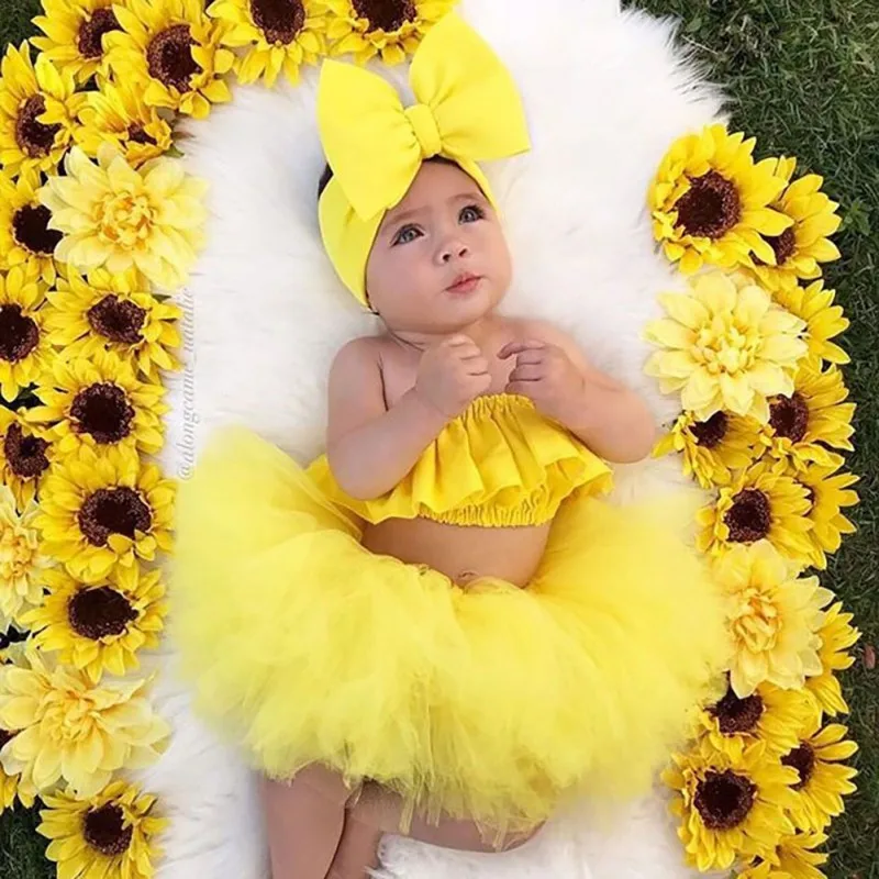 

Babies Girl Summer Clothing Set Baby Girls Sleeveless Tube Top +Tutu Skirts+Headband 3pcs Outfits Sets 0-24M
