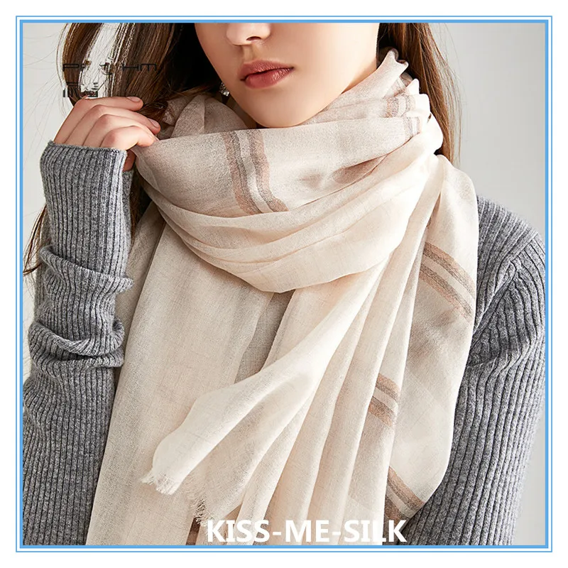 

KMS New wool double layer color plaid scarf thin sunscreen shawl spring and autumn 100*200CM/80G