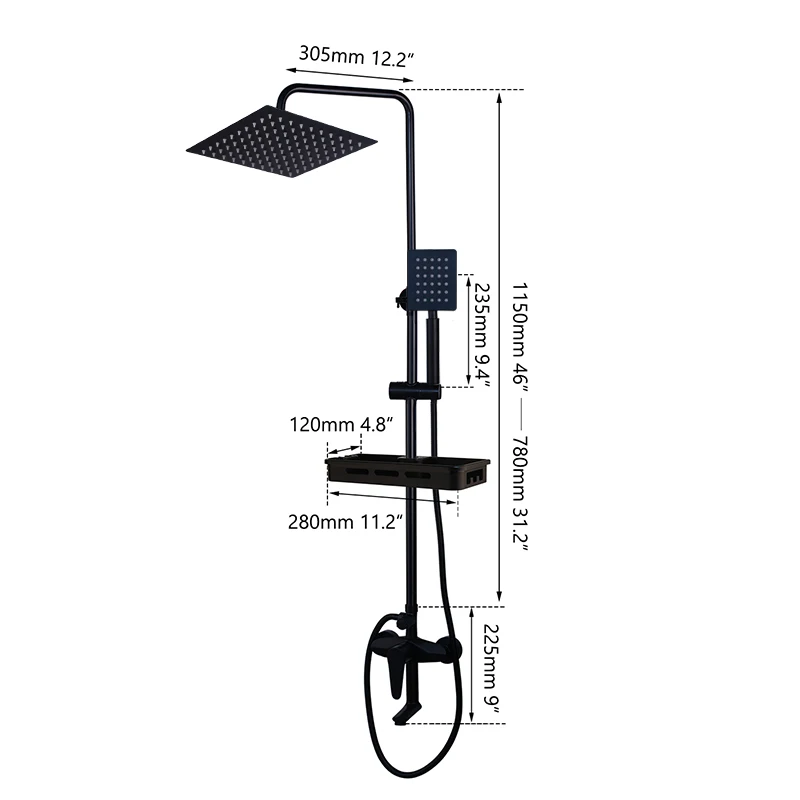 Shower Set C3 JIENI набор для душа с черной росписью, матовый черный смеситель для ванны и полка для хранения, смеситель для душа, кран - Цвет: Shower Set C3