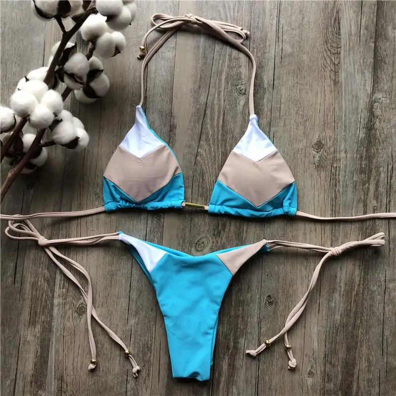 

Aartiee Halter swimwear female String bathing suit Brazilian bikini thong Swimsuit women 2019 Summer bathers Bandage biquini new